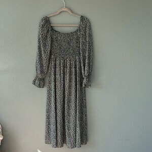 Shein Boho Long Sleeve Floral Green Dress